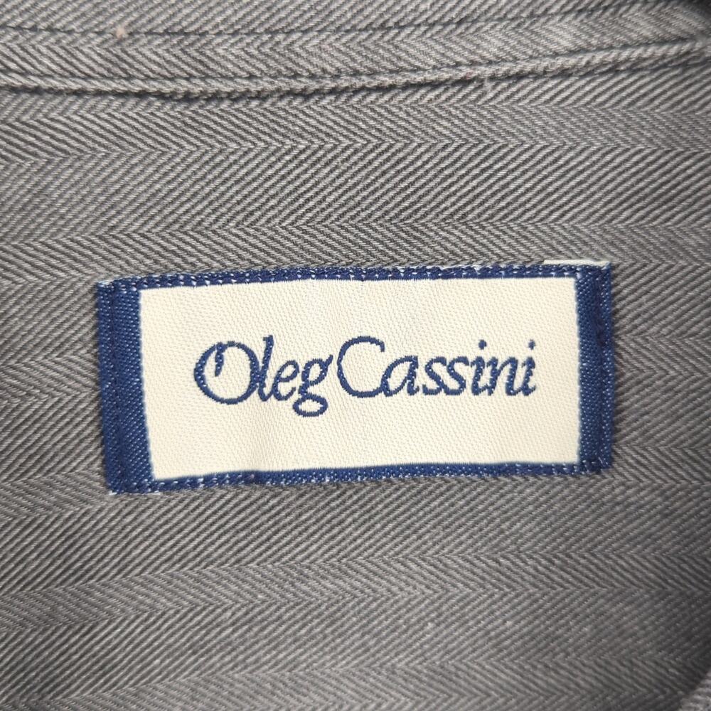 Oleg Cassini Shirt Mens Large Gray Charcoal Casual Retro Button Down Classic - Picture 3 of 9